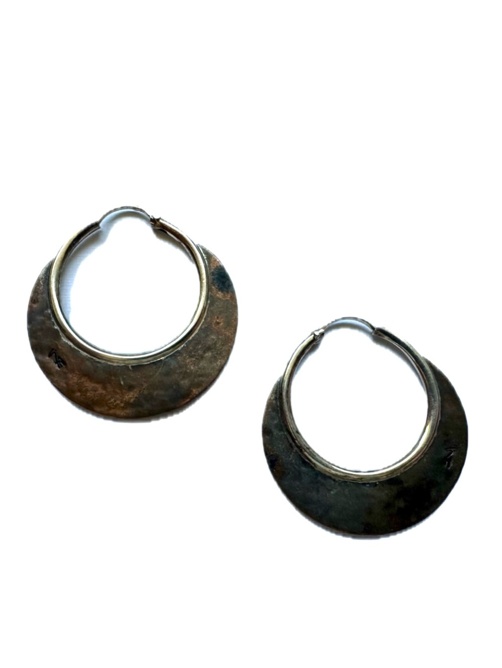 Artisan 925 Silver Two Tone Crescent Hoop Earrings